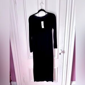 Women’s Titika Long Sleeve Full Length Side Slit Black Sheer Dress/Coverup Small